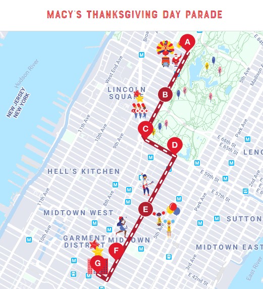 Macy's Thanksgiving Day Parade Route Map